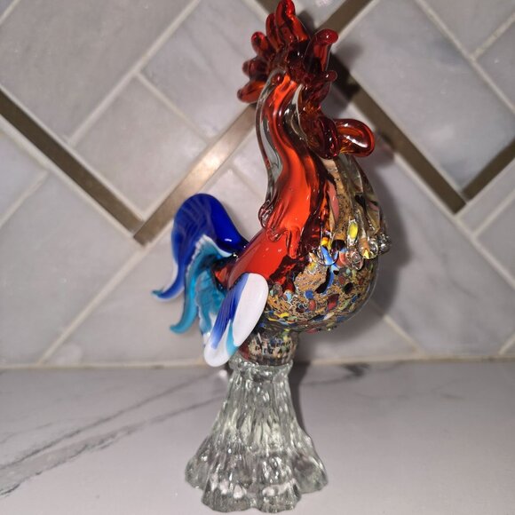 Handmade Murano Glass Rooster Figurine 7.5" Multicolor Art Piece By PMG Vetreria - Picture 11 of 15